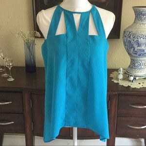 Blue Tank Top With Cut Out Detail